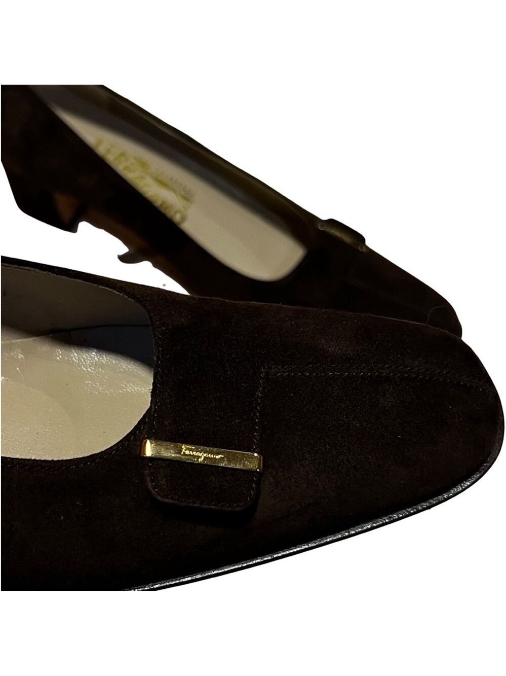SALVATORE FERRAGAMO Luxe Brown Suede Block Heel Pumps Sz 8 $425 Chic Trendy - Picture 5 of 5